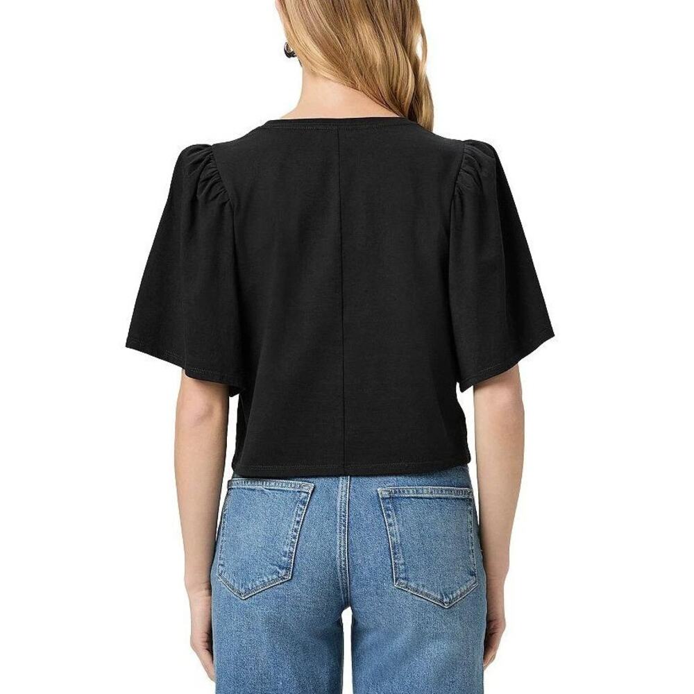 Paige Women Black Cotton Knit Sigrid Casual Party Short Flare Sleeves Tee Size L - Picture 3 of 7